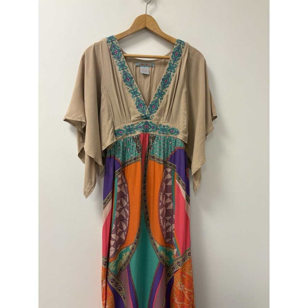 Flying Tomato Anthropologie Maxi Dress Multicolor Fluted Sleeves Boho Vacation